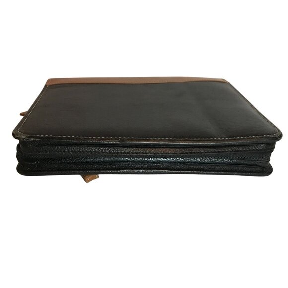 Vintage Franklin Quest 7 Ring Cowhide Leather Zip Binder Planner Cover Black USA - Picture 3 of 13